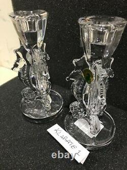 NEW Waterford SEAHORSE Crystal Candle Holder (2) CANDLESTICKS # 40007291 NIB