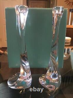 NIB Vtg Rare Tiffany & Co Elsa Peretti Clear Glass Bone Candlestick Holders