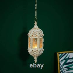 NUPTIO 6 Pcs Moroccan Lantern Metalwork Hanging Tealight Candle Holder Metal Gla