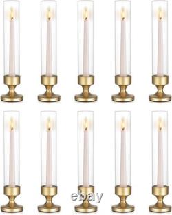 NUPTIO Hurricane Glass Candle Holder Set of 10 Metal Taper Candle Holders with