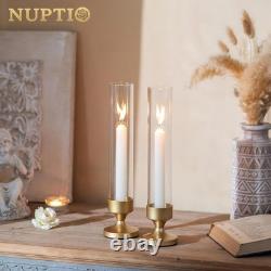 NUPTIO Hurricane Glass Candle Holder Set of 10 Metal Taper Candle Holders with