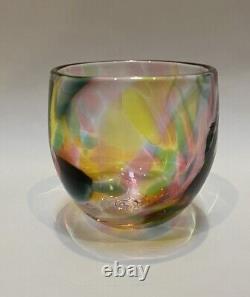 NWT Glassybaby Iced Tea Drinker Glass Yellow Teal Pink