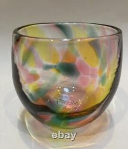 NWT Glassybaby Iced Tea Drinker Glass Yellow Teal Pink