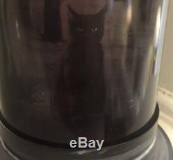 NWT Pottery Barn BLACK CAT SPOOKY Glass HURRICANE HALLOWEEN Candle Holder