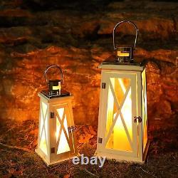Nautical Wooden Lantern Set, 15.5 & 22H, Metal Candle Holders, Tempered Glass