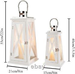 Nautical Wooden Lantern Set, 15.5 & 22H, Metal Candle Holders, Tempered Glass