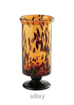 New 14 Hand Blown Art Glass Hurricane Vase Candle Holder Footed Amber