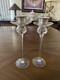 New Argento Italy 10.75'' Glass And 800 Silver Candle Sticks Holders Pair Signed