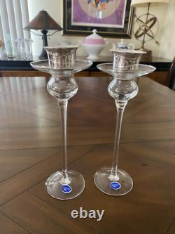 New Argento Italy 10.75'' Glass and 800 silver Candle Sticks Holders Pair Signed