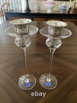 New Argento Italy 10.75'' Glass and 800 silver Candle Sticks Holders Pair Signed
