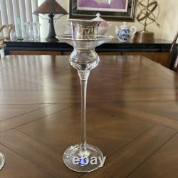New Argento Italy 10.75'' Glass and 800 silver Candle Sticks Holders Pair Signed