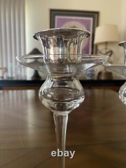 New Argento Italy 10.75'' Glass and 800 silver Candle Sticks Holders Pair Signed