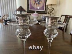 New Argento Italy 10.75'' Glass and 800 silver Candle Sticks Holders Pair Signed