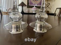 New Argento Italy 10.75'' Glass and 800 silver Candle Sticks Holders Pair Signed
