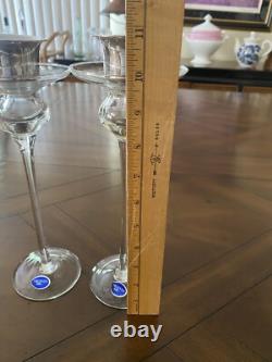 New Argento Italy 10.75'' Glass and 800 silver Candle Sticks Holders Pair Signed
