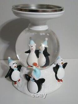 New BATH & BODY WORKS Penguin Snow Globe 3Wick Candle Pedestal Rotating Holder