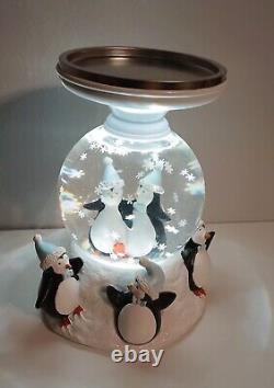 New BATH & BODY WORKS Penguin Snow Globe 3Wick Candle Pedestal Rotating Holder