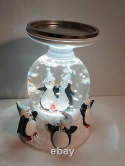 New BATH & BODY WORKS Penguin Snow Globe 3Wick Candle Pedestal Rotating Holder