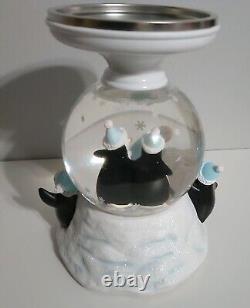 New BATH & BODY WORKS Penguin Snow Globe 3Wick Candle Pedestal Rotating Holder