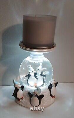 New BATH & BODY WORKS Penguin Snow Globe 3Wick Candle Pedestal Rotating Holder