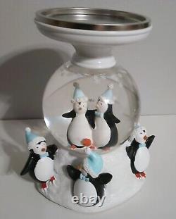 New BATH & BODY WORKS Penguin Snow Globe 3Wick Candle Pedestal Rotating Holder