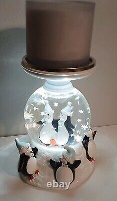 New BATH & BODY WORKS Penguin Snow Globe 3Wick Candle Pedestal Rotating Holder