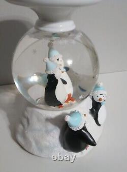 New BATH & BODY WORKS Penguin Snow Globe 3Wick Candle Pedestal Rotating Holder