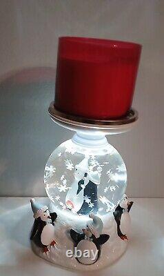 New BATH & BODY WORKS Penguin Snow Globe 3Wick Candle Pedestal Rotating Holder