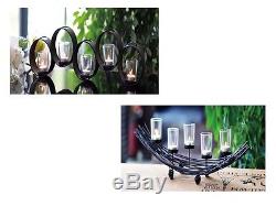 New Black Candle Holder Ring Circle Or Hammock Glass Tea Light 5 Pc Xmas Party