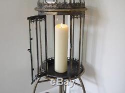 New French Antique Vintage Garden Candle Lantern Lamp Holder & Stand Large 115cm