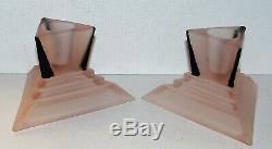 New Martinsville Modernistic Pink Satin GlassConsole Bowl & Candle Holders