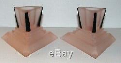 New Martinsville Modernistic Pink Satin GlassConsole Bowl & Candle Holders