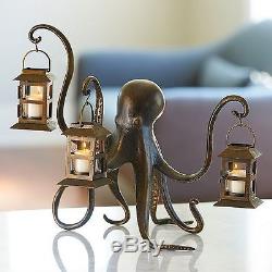 New Octopus Lantern Candle Holder Metal Sculpture Whimsical Coastal Nautical 8W