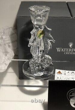 New Pair Waterford Crystal Triple Sided Seahorse 6 Candlesticks Original Box