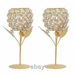 New Premium Crystal Rose Brass Candle Holder For Decoration Set Of 2