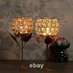 New Premium Crystal Rose Brass Candle Holder For Decoration Set Of 2