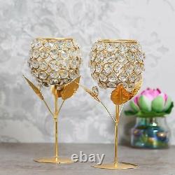 New Premium Crystal Rose Brass Candle Holder For Decoration Set Of 2