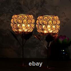New Premium Crystal Rose Brass Candle Holder For Decoration Set Of 2