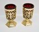 Nice Pair Of Brass Votive Candle Holders With Red Glass #284