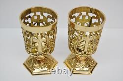 Nice Pair Of Brass Votive Candle Holders With Red Glass #284