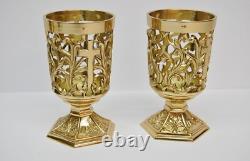 Nice Pair Of Brass Votive Candle Holders With Red Glass #284