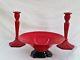 Northwood 1924 Red Chinese Coral Citizen Mutual Bowl & Candle Holder Console Set