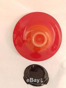 Northwood 1924 RED CHINESE CORAL Citizen Mutual Bowl & Candle Holder Console Set