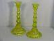 Northwood Vaseline Canary Glass #725 Pair Of Candlesticks