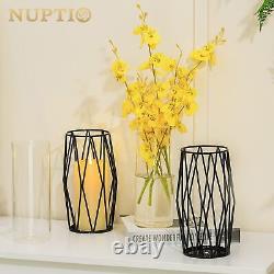 Nuptio Black Candle Holders for Pillar Candles 8 Pcs Geometric Candleholders