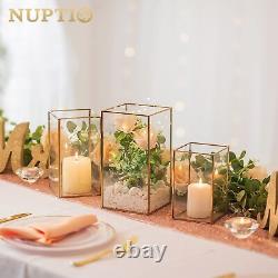 Nuptio Glass Hurricane Candle Holder Set of 6 Gold Pillar Candle Holders Larg
