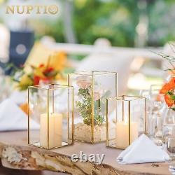 Nuptio Glass Hurricane Candle Holder Set of 6 Gold Pillar Candle Holders Larg