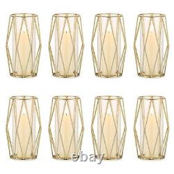 Nuptio Gold Pillar Candle Holder 8 Pcs Glass Hurricane Candles Holders with