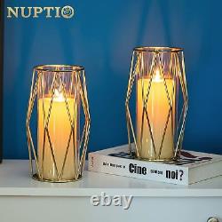 Nuptio Gold Pillar Candle Holder 8 Pcs Glass Hurricane Candles Holders with