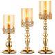 Nuptio Pillar Candle Holders With Glass, Set Of 3 Gold Hurricane Candle Holde